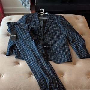 Boohoo Men's Blue Checkered Suit